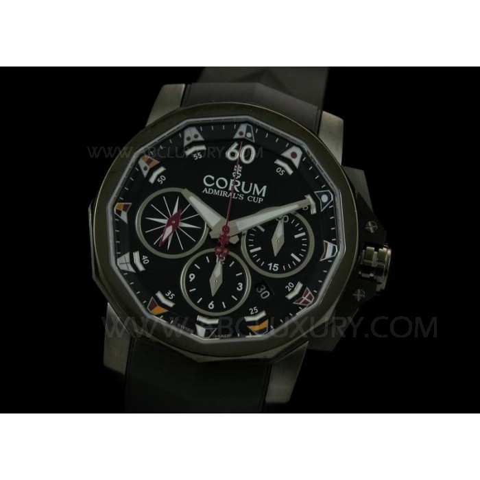 Replika Corum Admirals Cup Chronograph Ure DLC urkasse Sort Dial